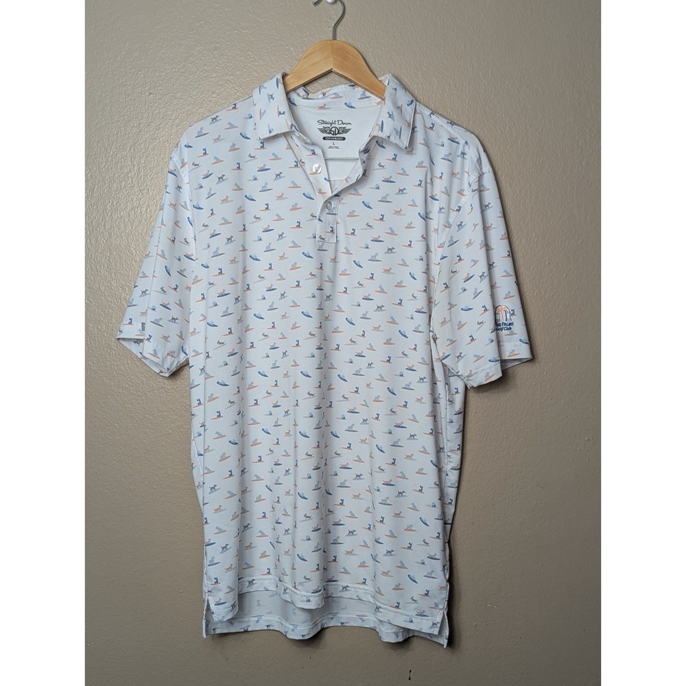 Straight Down Polo Shirt Surfing Dogs Print Golf Performance Stretch Size L